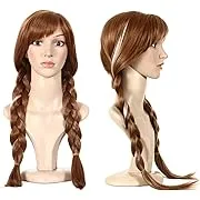 Anogol Hair Cap+Pigtail Princess Wig for Women Braided Brown Cosplay Wig for Girls Brown Highlighted Braids Women's Anna Wigs for Costume Cosplay