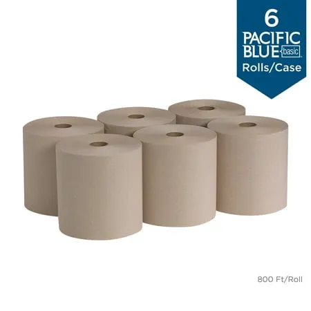 Pacific Blue Basic Recycled Paper Towel Roll, Brown, 350', 12 Rolls/CT