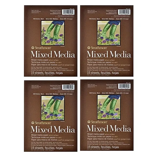 Strathmore 400 Series Mixed Media Pads, 6 in. x 8 in., 15 Sheets, 4/Pack (PK4-462-106)