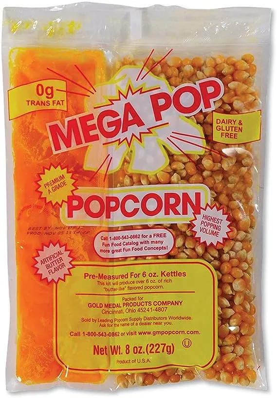 Gold Medal Mega Pop Popcorn, Butter, 8 Oz., 36/Carton (2836)