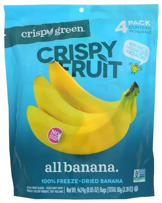 Crispy Green Natural Freeze-Dried Fruit, Banana, Single-Serve, No Sugar Added, 0.85 Ounce (Pack of 12)