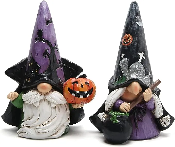 Hodao 2pcs Halloween Gnomes Decorations Handmade Scandinavian Gnomes Ornaments Halloween Witch Decor Halloween Gnomes Figurines Decor Halloween Pumpkin Home Table Decorations Gifts (Black)