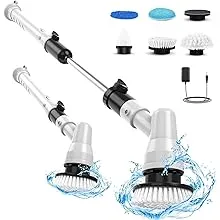 Electric Spin Scrubber, Cordless Bathroom Scrubber with 6 Replacement Head, Household Shower Cleaning Brush with 3 Extension Arm, Power Cleaning Brush for Bathroom Floor Tile (Black)