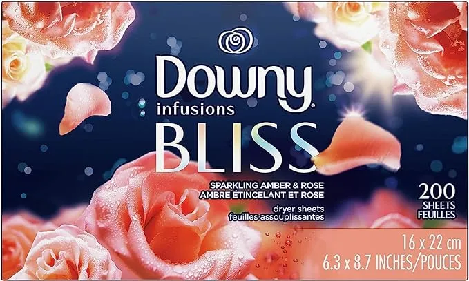 Downy Infusions Dryer Sheets, Bliss, Sparkling Amber & Rose, 200 Ct