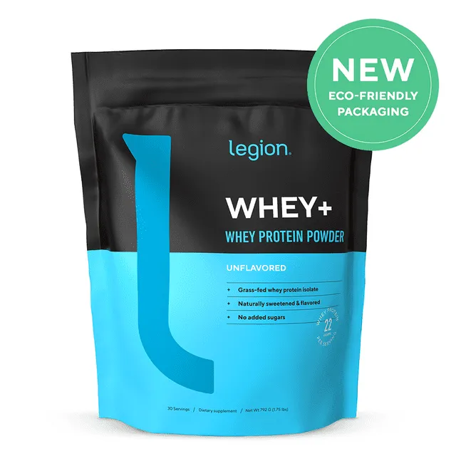 Legion Athletics Whey+ Whey Isolate Protein Powder Supplement, Unflavored, 30 Servings