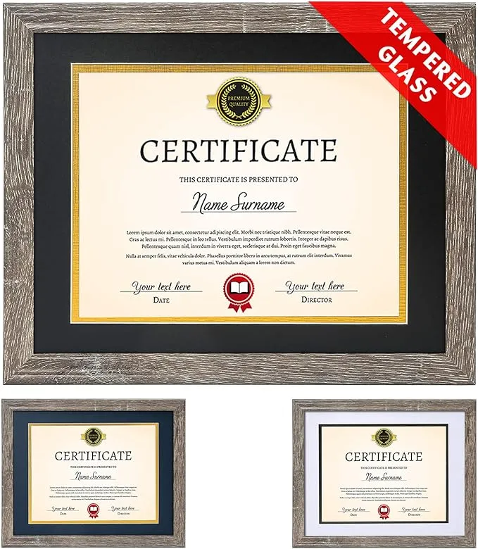 Diploma Frame Tempered Glass - Document Frames 8.5x11 with Mats(Navy, Black ...