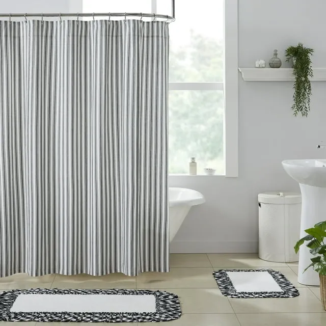 New Farmhouse Cottage Chic NAVY BLUE WHITE STRIPE SHOWER CURTAIN Cotton 72&#034;