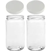 JARMING COLLECTIONS Mason Jars 32 Oz Extra Wide Mouth Glass Jars with Lids - Storage Glass Jars 32 oz with Lids - Quart Container with Lids - Made in the USA (2 White Dome Plastic Lids)