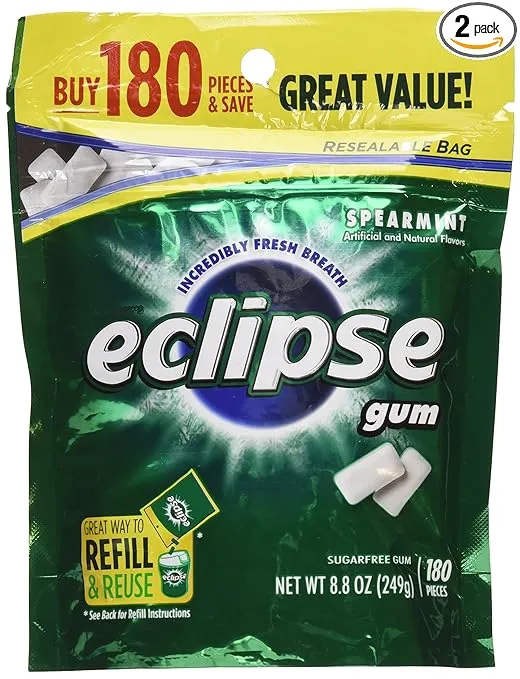 Eclipse Spearmint Sugarfree Gum Refill, 180 Pieces, 8.8 Oz (pack Of 2)