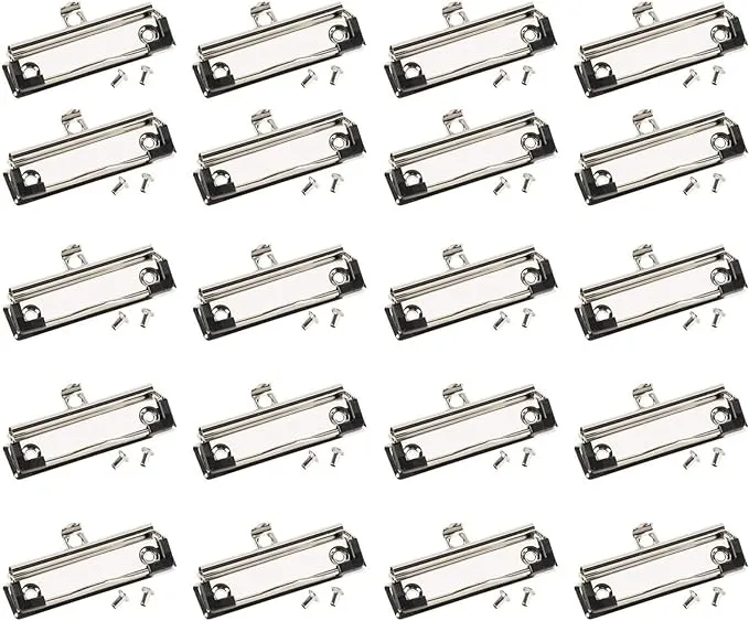 Juvale 20-Pack Mountable Clipboard Clips with Screws - 4 inch Metal Clamp with Rubber Grip and Hanging Hole for Office, School, Classroom (Silver)