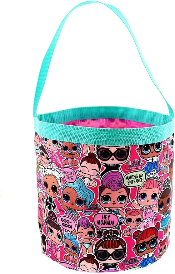 L.O.L. Surprise! Girls Collapsible Nylon Halloween Bucket Toy Storage Gift Tote Bag (One Size, Pink)