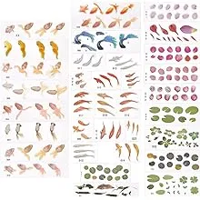 OLYCRAFT 35 Sheets 3D Goldfish Film Stickers Koi Pond Painting Stickers Goldfish Lotus Leaf Resin Stickers Transparent Resin Decorate Stickers for Resin Craft Art