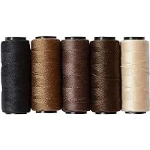 5 Rolls Sewing Threads Hair Extension Threads Weaving Threads Using for Hand Sewing Hair Welf Wig DIY (Black, Brown, Dark Brown, Beige, Khaki)