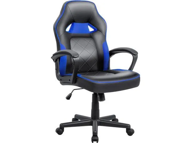 GUNJI Office Chair PU Leather High Back Computer Chair Modern Adjustable Executive Chair Ergonomic Desk Chair Racing Style Game Chair with Padded Armrests and Lumbar Support (Blue)