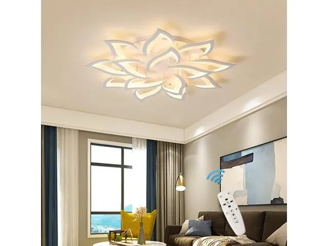 Garwarm LED Dimmable Flower Shape Ceiling Light 14-Head Modern Petal Flush Mount Ceiling Lamp with Remote Control White Metal Acrylic Ceiling.