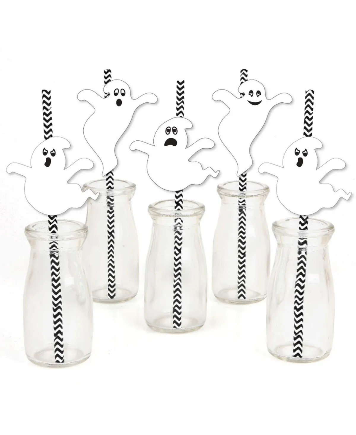 Spooky Ghost - Paper Straw Decor - Halloween Party Striped Decorative Straws - Set of 24