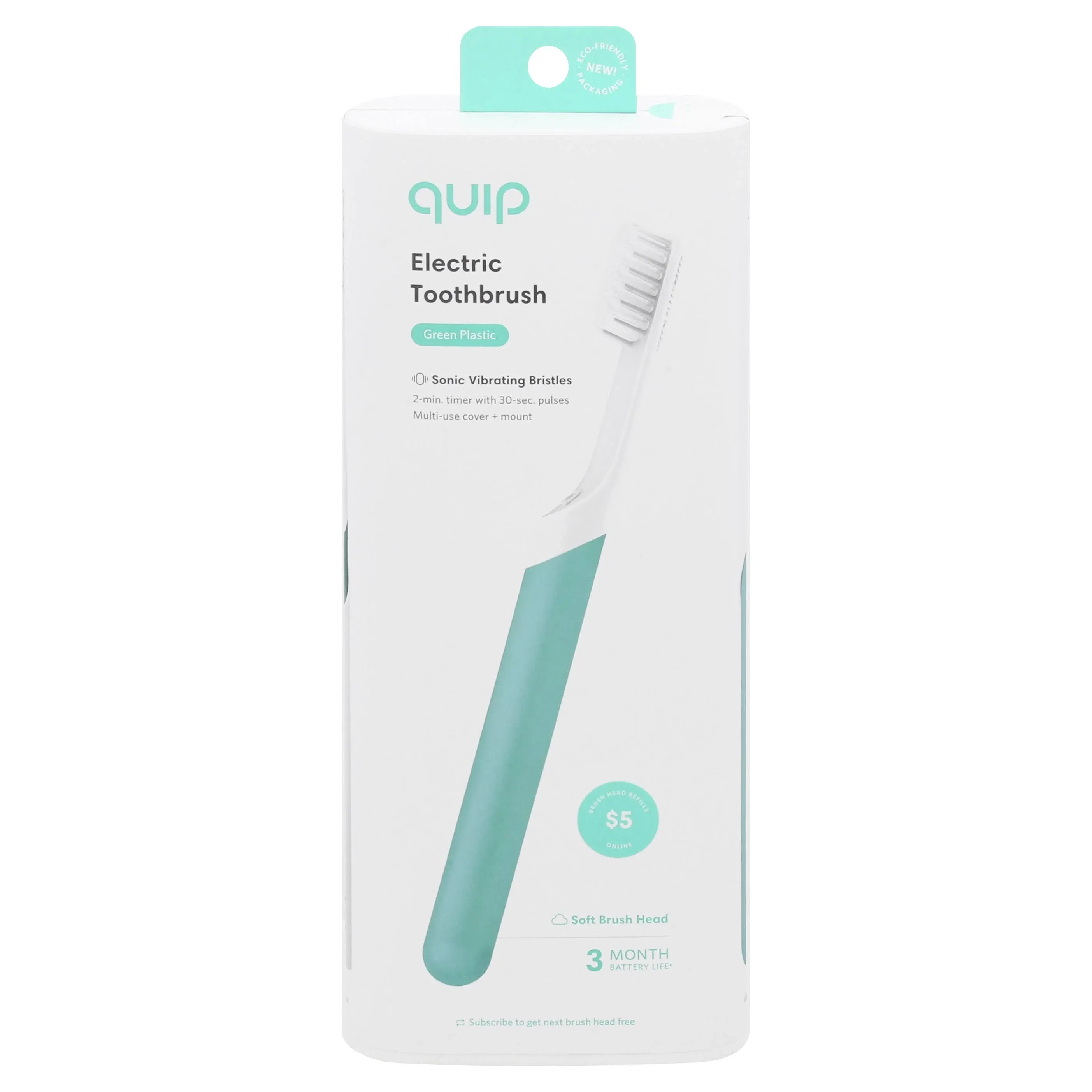 Quip Adult Electric Toothbrush - Sonic Toothbrush with Travel Cover & Mirror Mount, Soft Bristles, Timer, and Metal Handle - Slate