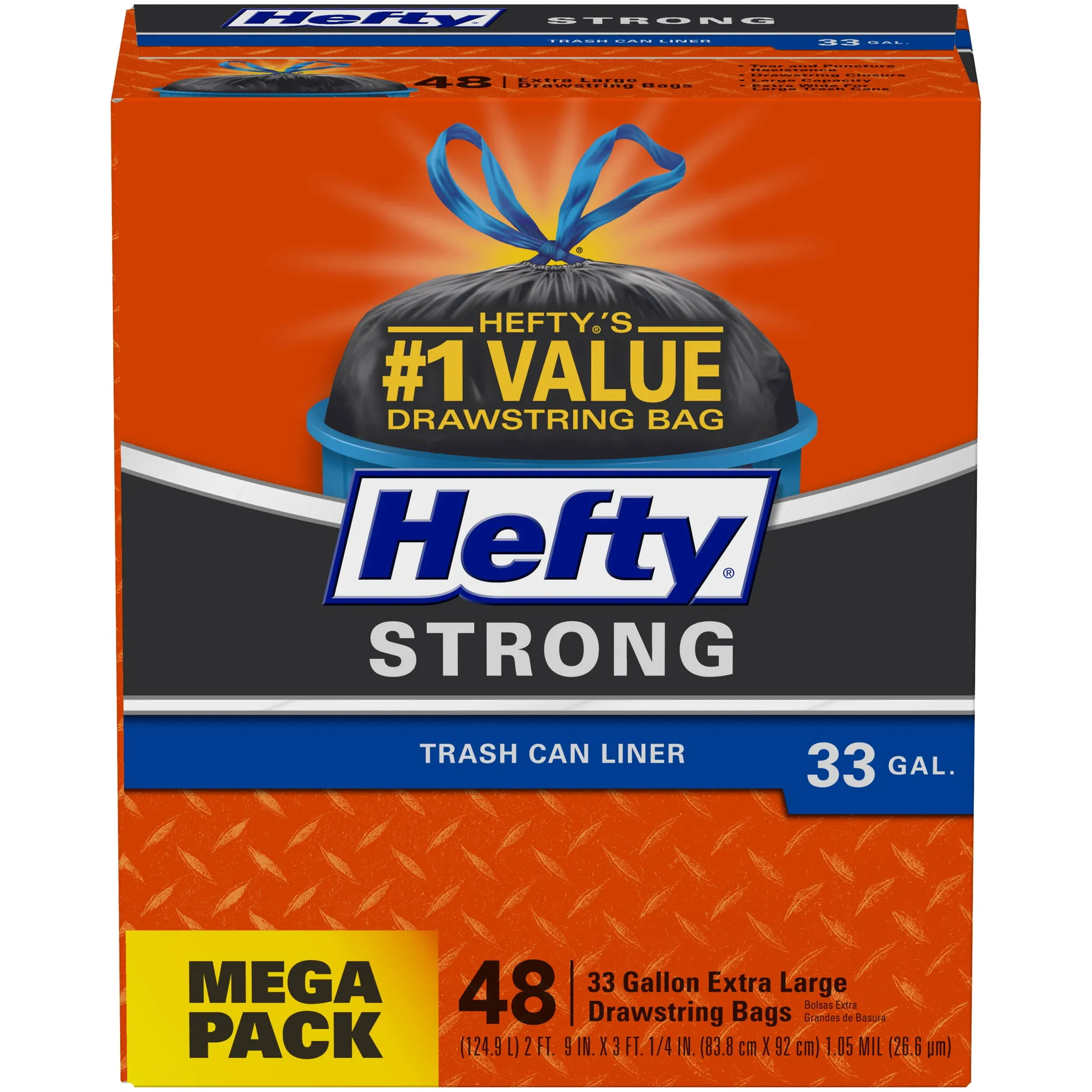 Hefty Strong Large Trash Bags, 33 Gallon, 48 Count