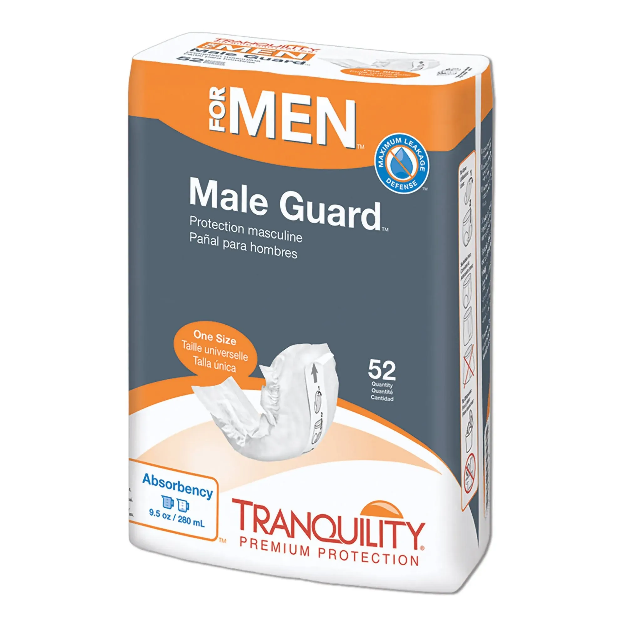 Tranquility Male Guards, Premium Incontinence Shields for Maximum Absorbency, Adhesive Strip for Secure Placement, Discreet Design, One Size, 52ct Bag