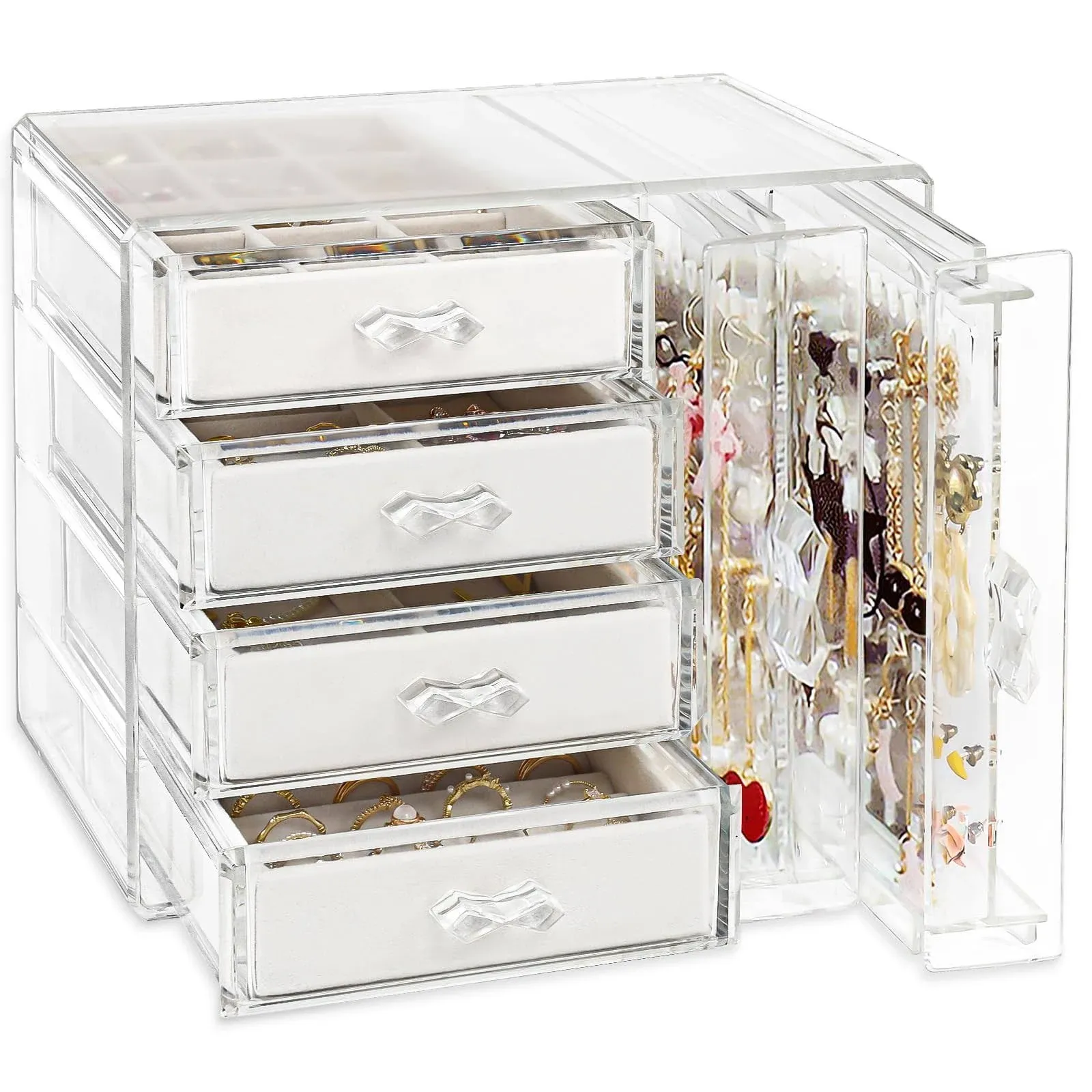 Acrylic Jewelry Organizer Box, Clear Earring Holder Jewelry Hanging Boxes with 4