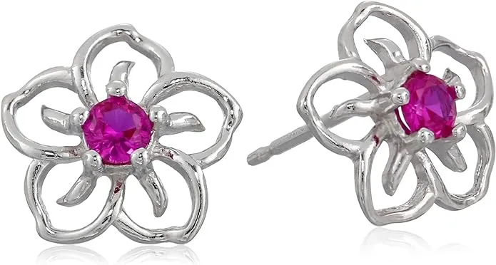 STERLING Silver Sky Flower Stud Earrings Ruby