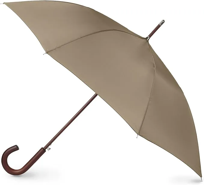 Eco Auto Open Umbrella Classic Wooden J Stick Handle With Easy Grip Windproof Ra