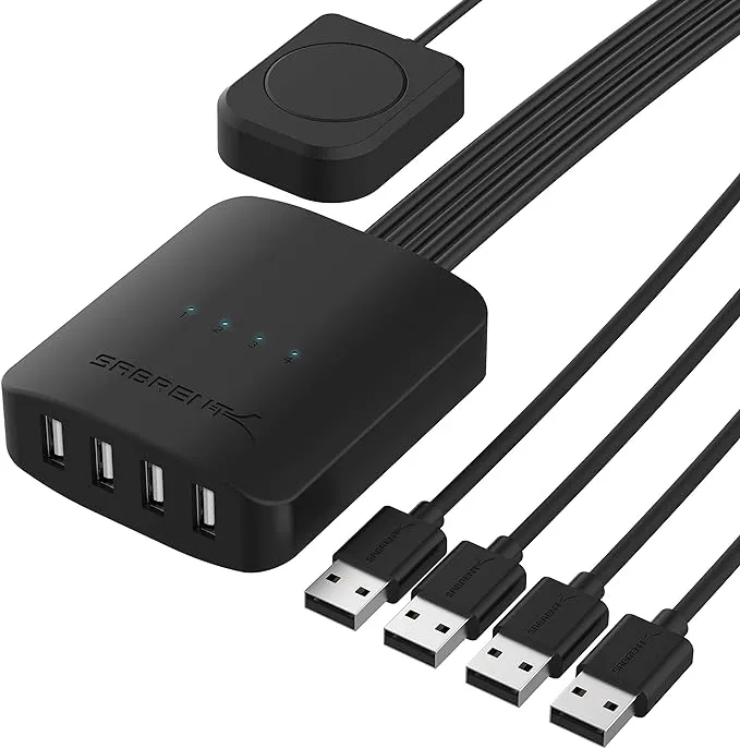 SABRENT USB 2.0 Sharing Switch up to 4 Computers and Peripherals LED Device Indicators (USB-USS4)