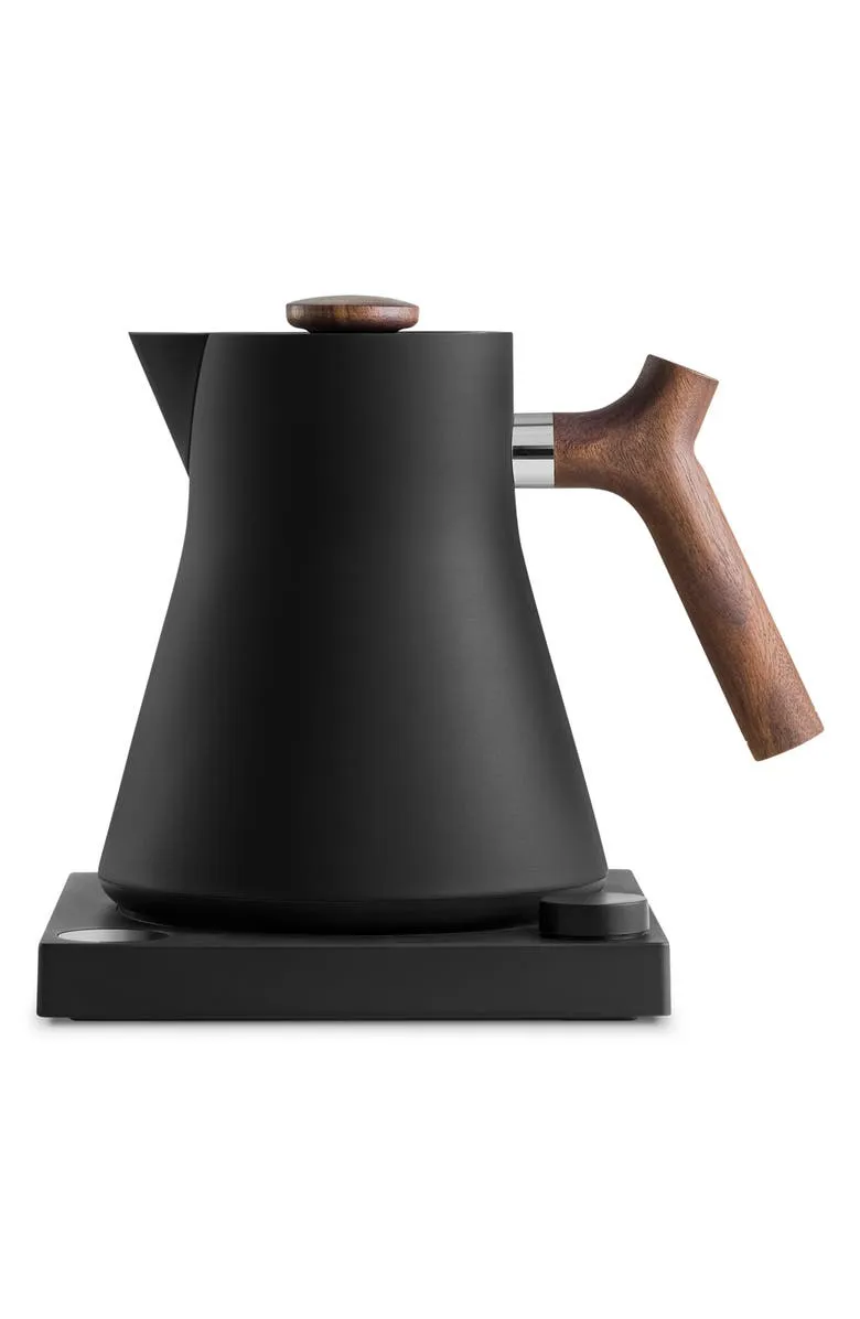 Fellow Corvo EKG Electric Tea Kettle - Electric Pour Over Coffee and Tea Pot - Quick Heating Electric Kettles for Boiling Water - Temperature Control and Built-In Brew Timer - Matte Black with Walnut Handle - 0.9 Liter