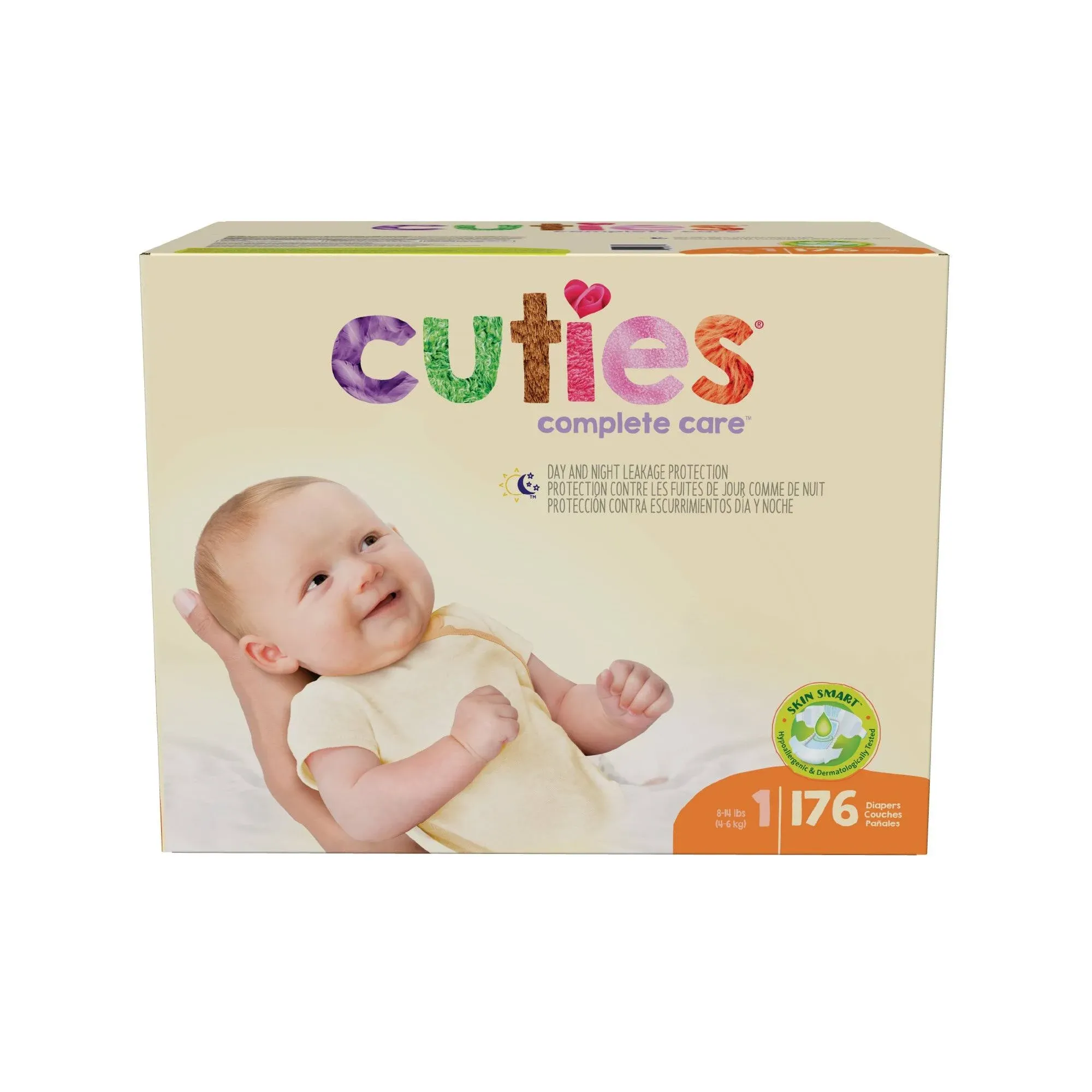 Cuties | Skin Smart, Absorbent & Hypoallergenic Diapers with Flexible & Secure Tabs | Size 1 | 176 Count