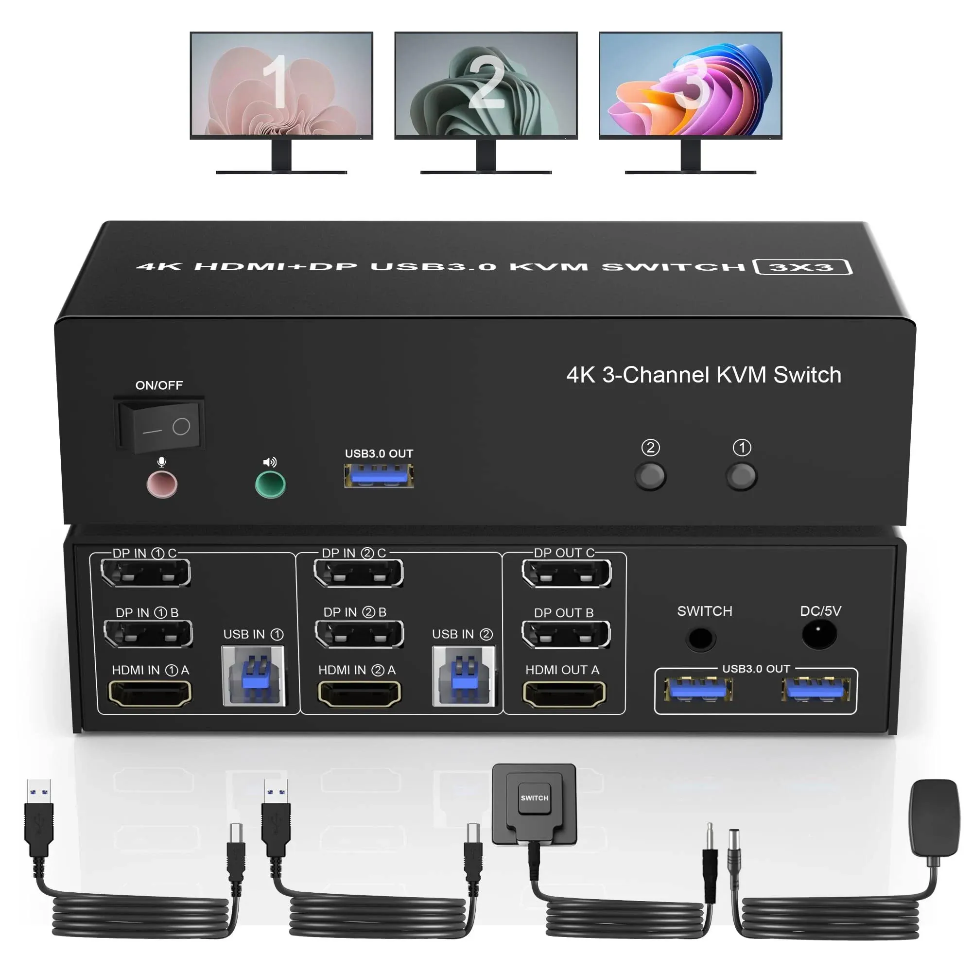 Yeemie Pro HDMI + 2 DisplayPort USB 3.0 KVM Switch