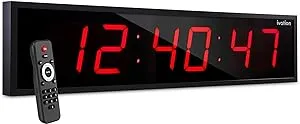 Ivation Huge 60" Inch Large Big Oversized Digital LED Clock with Stopwatch, Alarms, Countdown Timer & Temp - Shelf or Wall Mount (Red) | 6-Level Brightness, Mounting Holes & Hardware