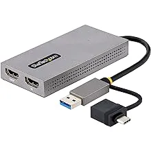 StarTech.com USB to Dual-HDMI Adapter, USB A/C to 2x HDMI Displays (1x 4K30, 1x 1080p), USB 3.0 to HDMI Converter, Win/Mac