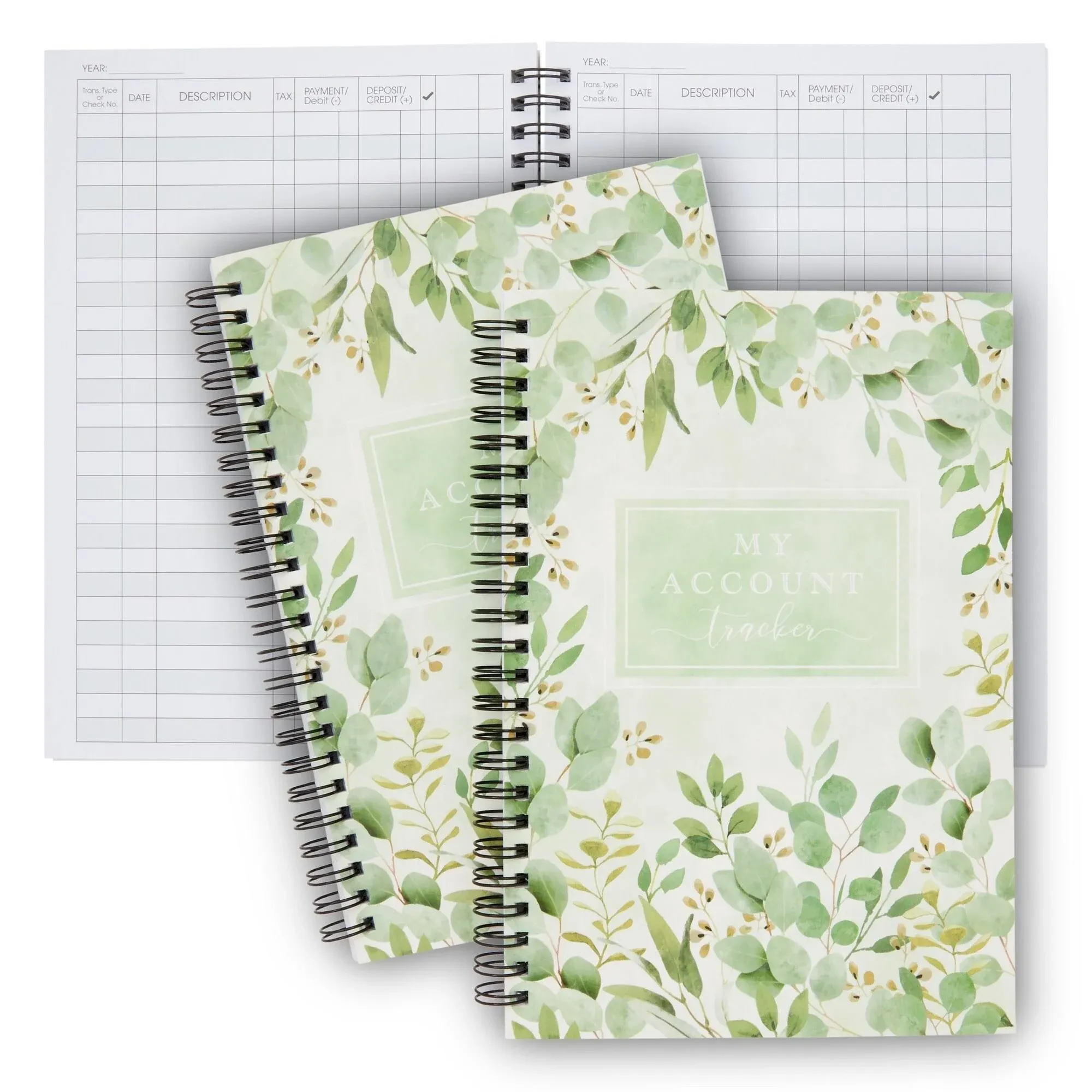 2 Pack Accounting Ledger Book for Bookkeeping - My Account Tracker Expense Notebook for Small Business, Money Spending Record, Check Register (100 Pages) - Light Green Leaf