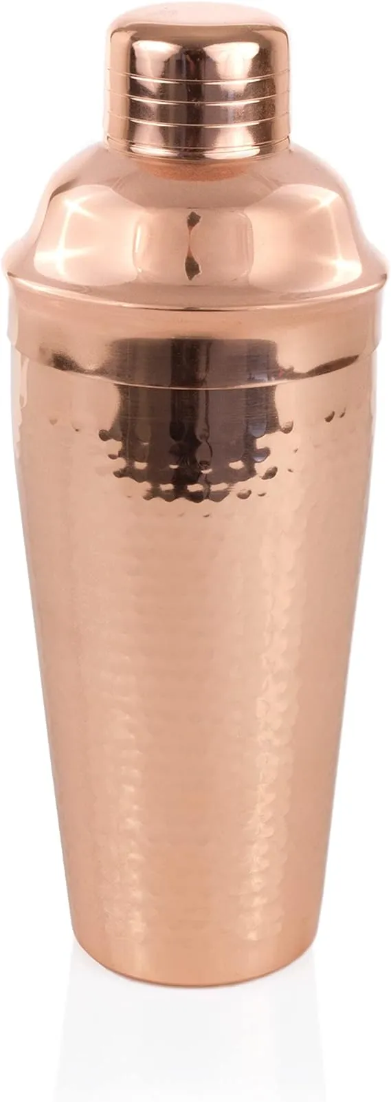 Twine Hammered Copper Cocktail Shaker, Stainless Steel Cobbler Shaker With Strainer, Copper Plated, 25 Ounces, Set of 1