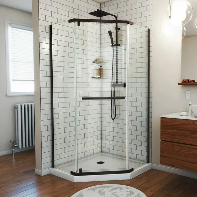 DreamLine Prism 34 1/8 in. x 34 1/8 in. x 72 in. Frameless Pivot Shower Enclosure, Brushed Nickel