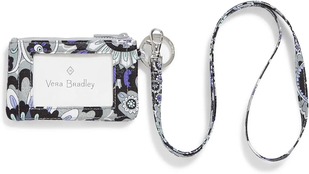 Vera Bradley Women's Recycled Lighten Up Reactive Zip ID Case and Lanyard Combo, Tranquil Medallion, One Size