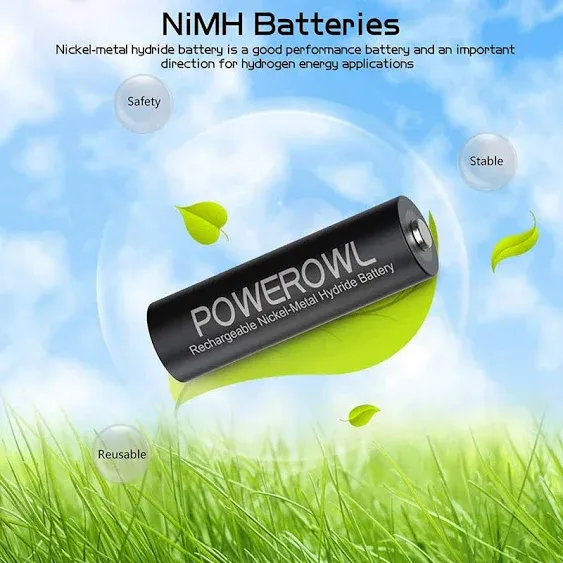 Rechargeable AA Batteries with Charger, POWEROWL 8 Pack of 2800Mah High Capacity