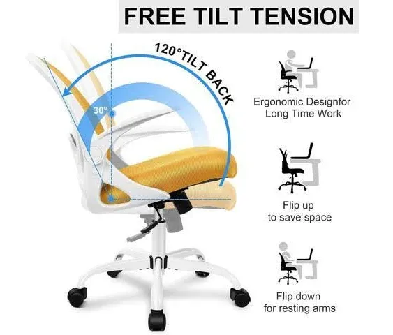 Primy Office Chair Ergonomic Desk Chair with Flip up Armrests Swivel Breathable Desk Mesh Computer Chair with Adjustable Lumbar Support and Height for Conference Room (Black)