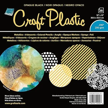 Grafix Craft Plastic Sheets 12&#034;X12&#034; 25/Pkg Opaque Black .010