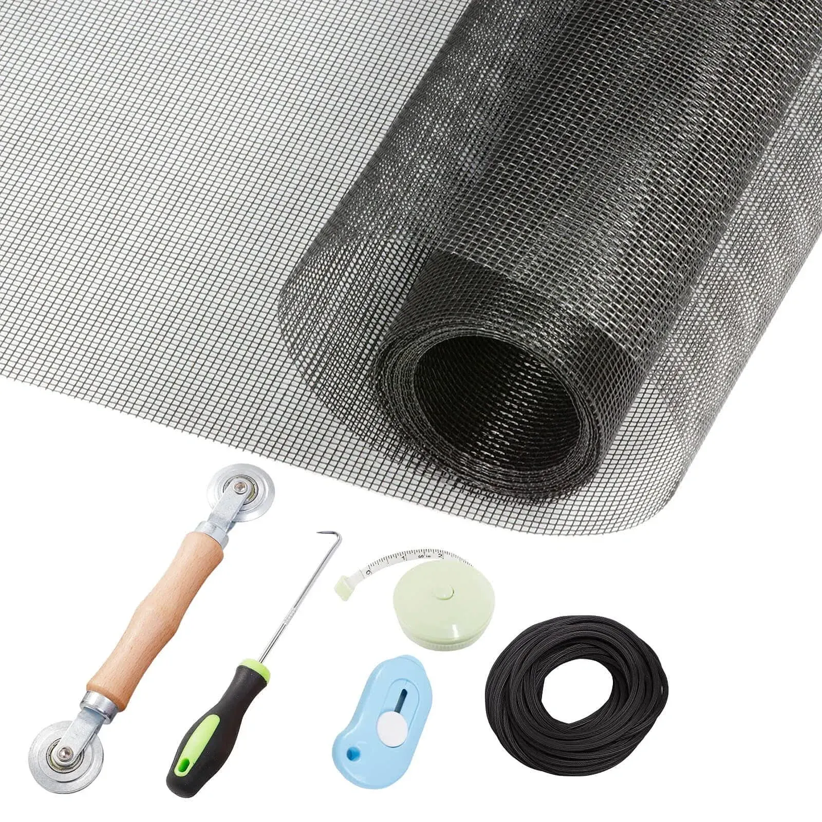 Screen Door Repair Kit, Screen Door Mesh Replacement Kit, Black Window Screen Mesh with Rolling Tool and Screen Retainer Spline, for Patio Screen Sliding Door Screen, Rv Screen Door (59" ×79")