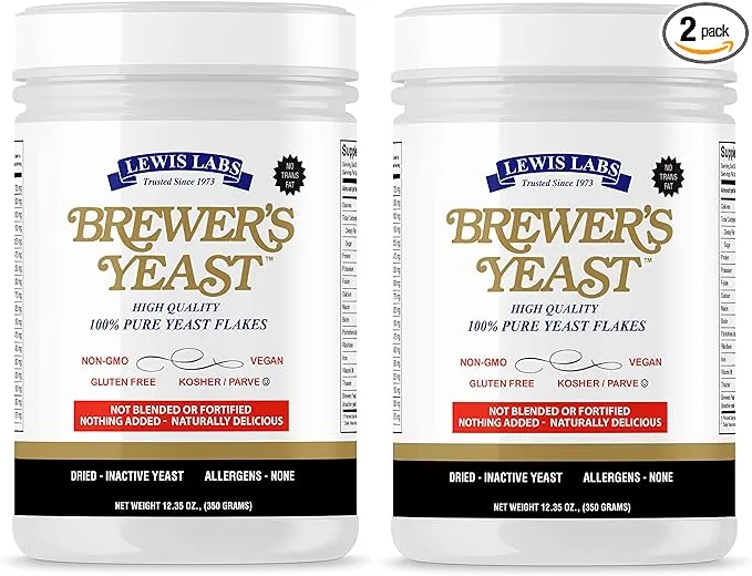 Lewis Labs Brewer's Yeast Flakes | Beer Yeast Is A Rich Source Of Amino Acids, B-Complex Vitamins, Minerals & Protein | Our Pure Bakers Yeast Is Vegan, Keto, Paleo Friendly | Unsweetened, 2 Pack