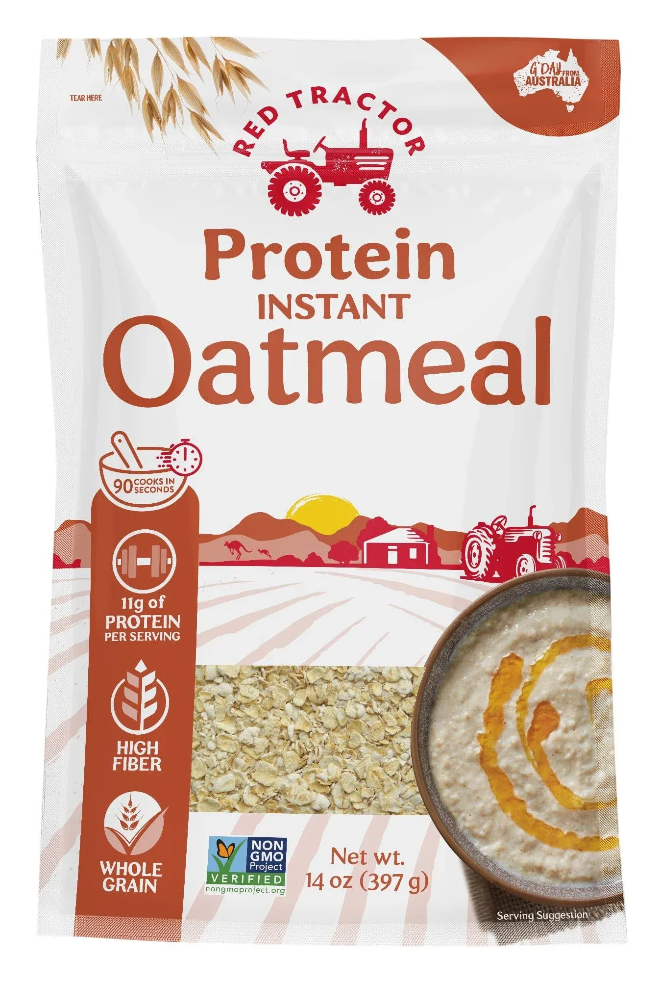 Red Tractor Oatmeal, Instant, Protein - 14 oz