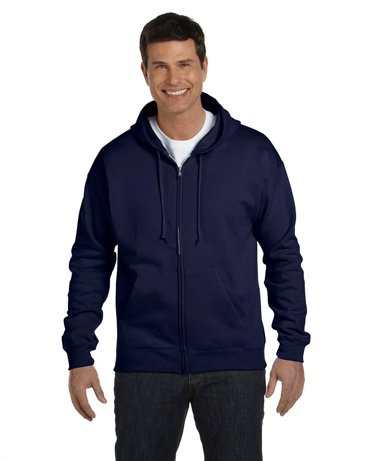 Hanes Men's EcoSmart Fleece Full Zip Hooded Sweatshirt, Navy, XL