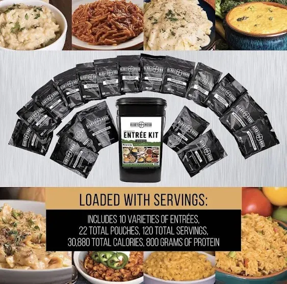 Ready Hour, Emergency Meal Entrées, Real Non-Perishable Meals, 25-Year Shelf Life, Portable Flood-Safe Container, 120 Servings