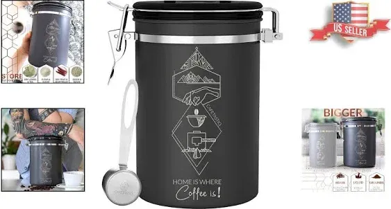 Extra Large Coffee Canister - 38oz Beans / 35oz Grounds - Airtight with Date