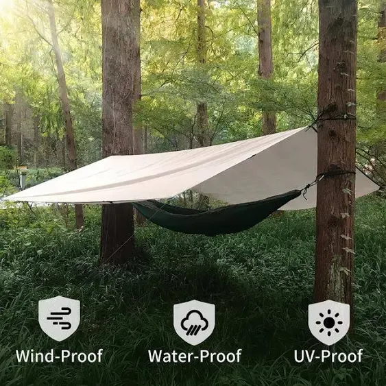 Bearhard Waterproof Camping Tarp, Lightweight Hammock Rain Fly, UV Protection and PU 3000mm Waterproof Backpacking Tarp, 10x12ft Large Tent Footprint or Shelter Kit for Hiking and Outdoor Adventure