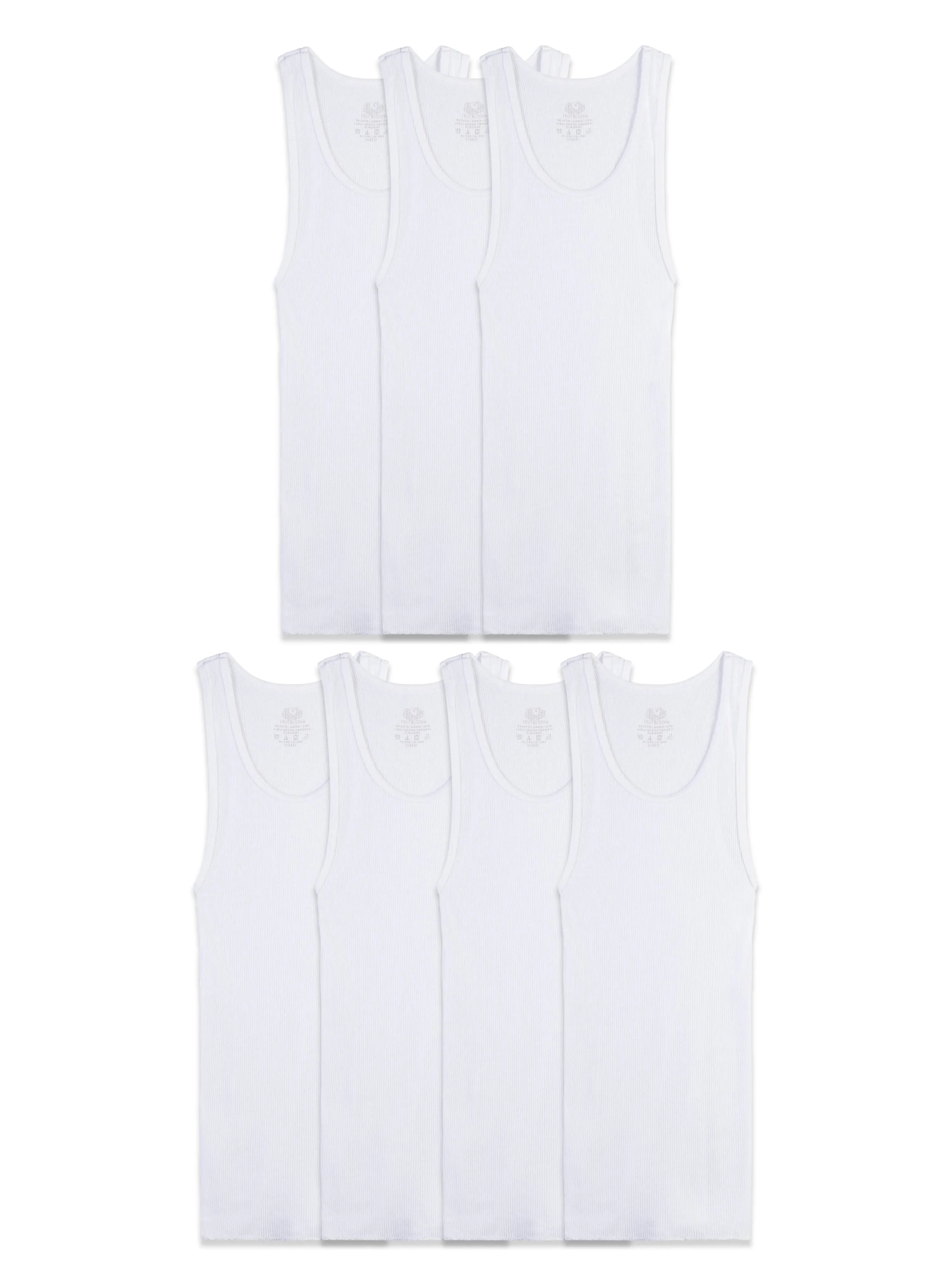 Fruit of the Loom Boys Undershirts, 7 Pack White Cotton Tank Tops, Sizes XS-XL