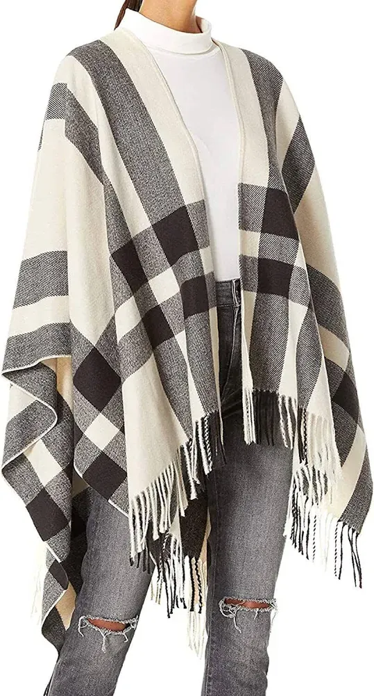 Moss Rose Women's Travel Plaid Shawl Wrap Open Front Poncho Cape for Fall Winter