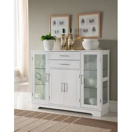 Costway Buffet Storage Cabinet Console Cupboard with Glass Door Drawers