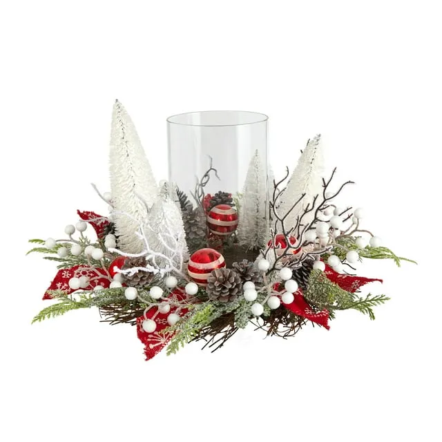 Nearly Natural "Holiday Lighted Forest Candle Holder Table Christmas Artificial Arrangement